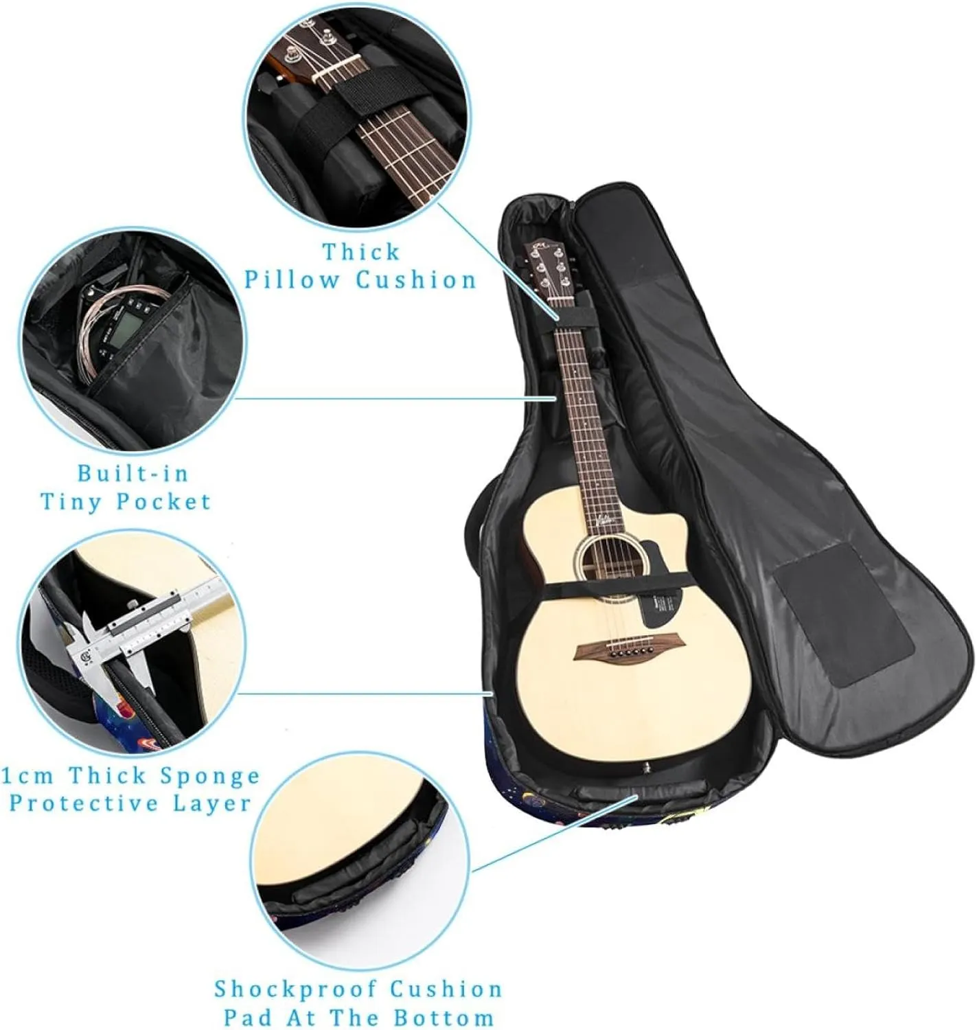 Solar System Galaxy Astronomy Universe Acoustic Guitar Gig Bag, 1 cm Thick Padding Waterproof Guitar Case Backpack with Dual Adjustable Shoulder Strap for 40-42 Inch Guitar