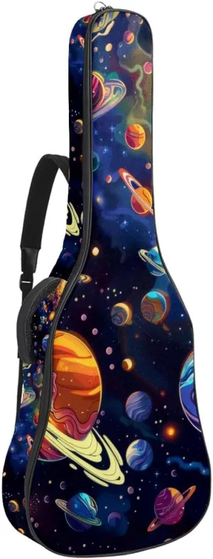 Solar System Galaxy Astronomy Universe Acoustic Guitar Gig Bag, 1 cm Thick Padding Waterproof Guitar Case Backpack with Dual Adjustable Shoulder Strap for 40-42 Inch Guitar