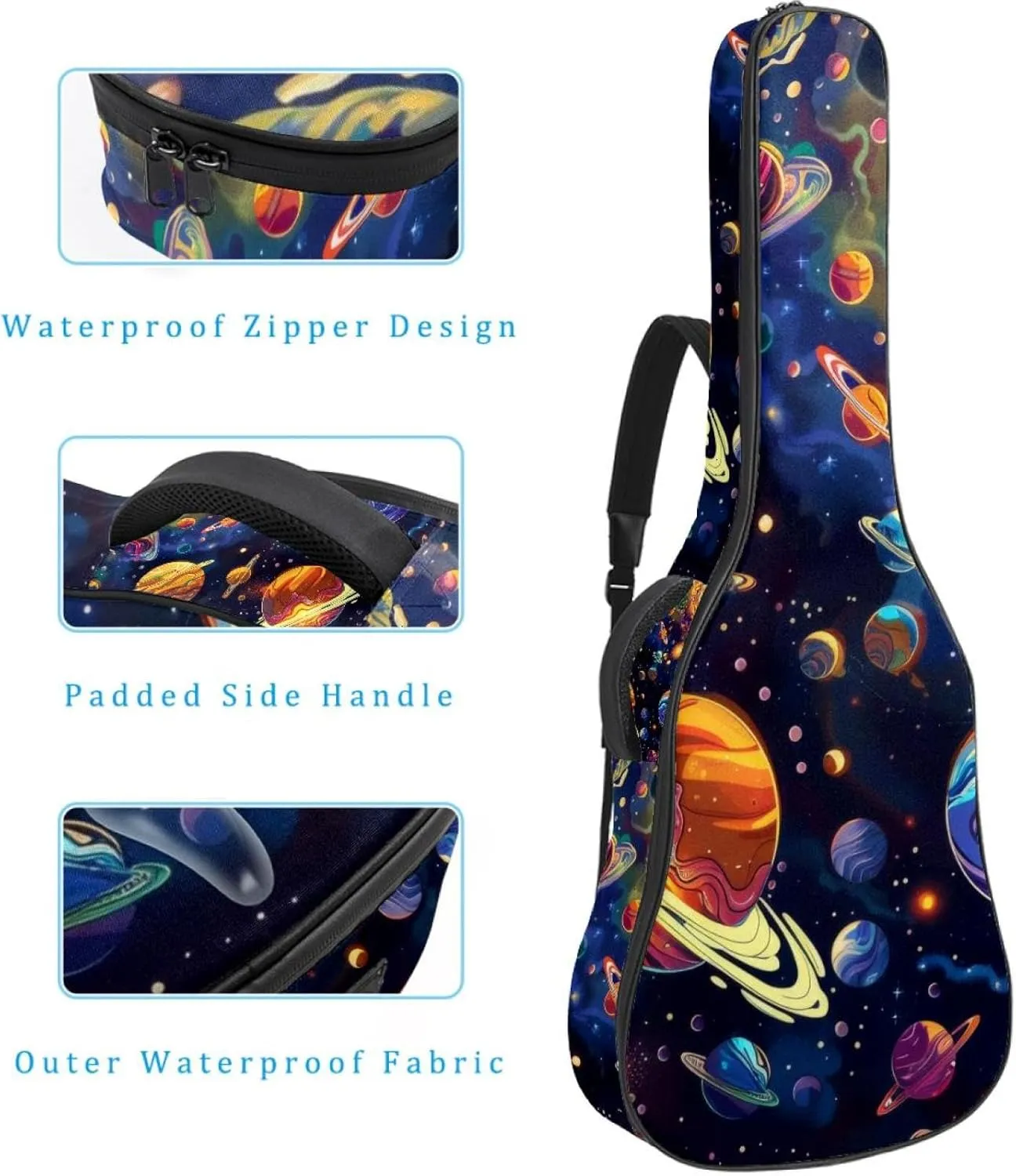 Solar System Galaxy Astronomy Universe Acoustic Guitar Gig Bag, 1 cm Thick Padding Waterproof Guitar Case Backpack with Dual Adjustable Shoulder Strap for 40-42 Inch Guitar