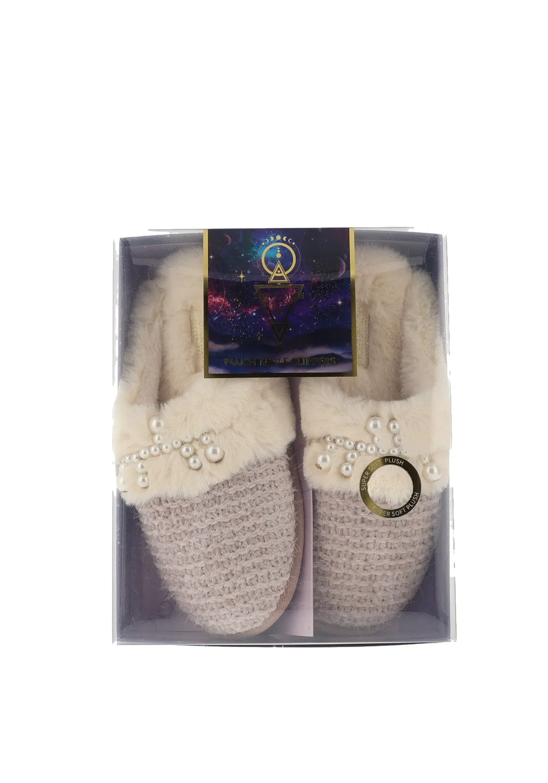 Something Special Ladies Pearl Embellished Plush Mule Slippers, Lilac