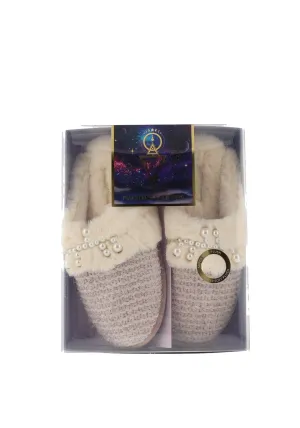 Something Special Ladies Pearl Embellished Plush Mule Slippers, Lilac