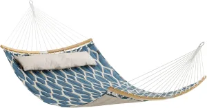 SONGMICS Quilted Hammock with Curved Bamboo Spreaders, Pillow, 78.7 x 55.1 Inches, Holds up to 495 lb, Blue and Beige Rhombus UGDC034I02