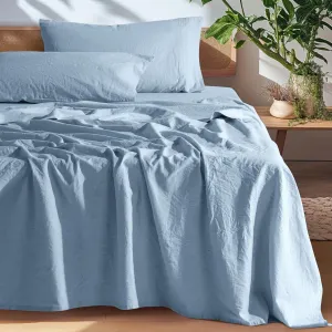 SONORO KATE 100% French Pure Linen Sheets, Breathable and Durable Line King Size Sheets, Anti-Tear Line Bed Sheets, Machine Washable, 16 Inch Deep Pocket - 4 Piece (Dusty Blue, King)