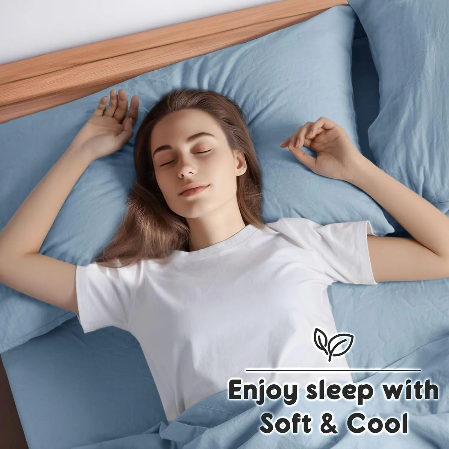 SONORO KATE 100% French Pure Linen Sheets, Breathable and Durable Line King Size Sheets, Anti-Tear Line Bed Sheets, Machine Washable, 16 Inch Deep Pocket - 4 Piece (Dusty Blue, King)