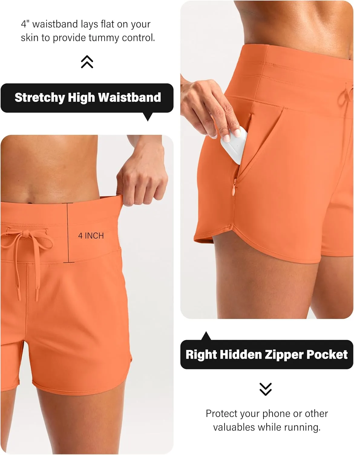 Soothfeel Women's Athletic Running Shorts with Zipper Pockets 3" High Waisted Workout Active Gym Shorts for Women with Liner