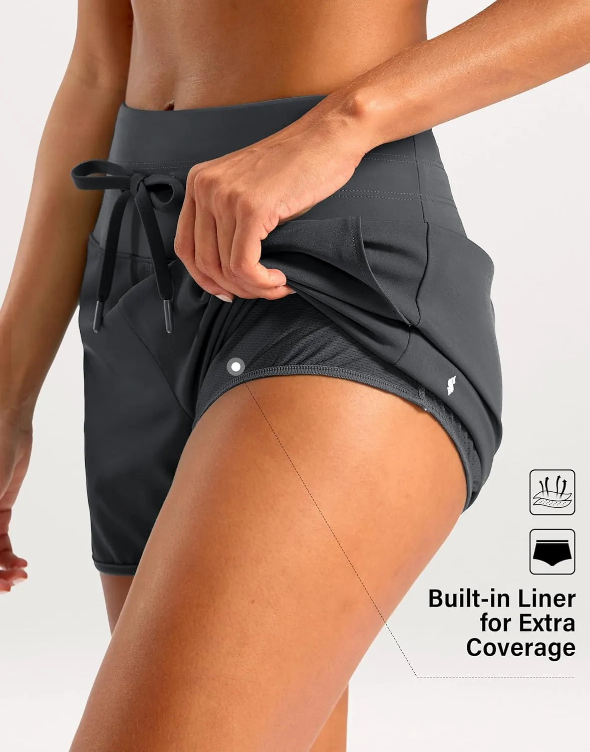 Soothfeel Women's Athletic Running Shorts with Zipper Pockets 3" High Waisted Workout Active Gym Shorts for Women with Liner