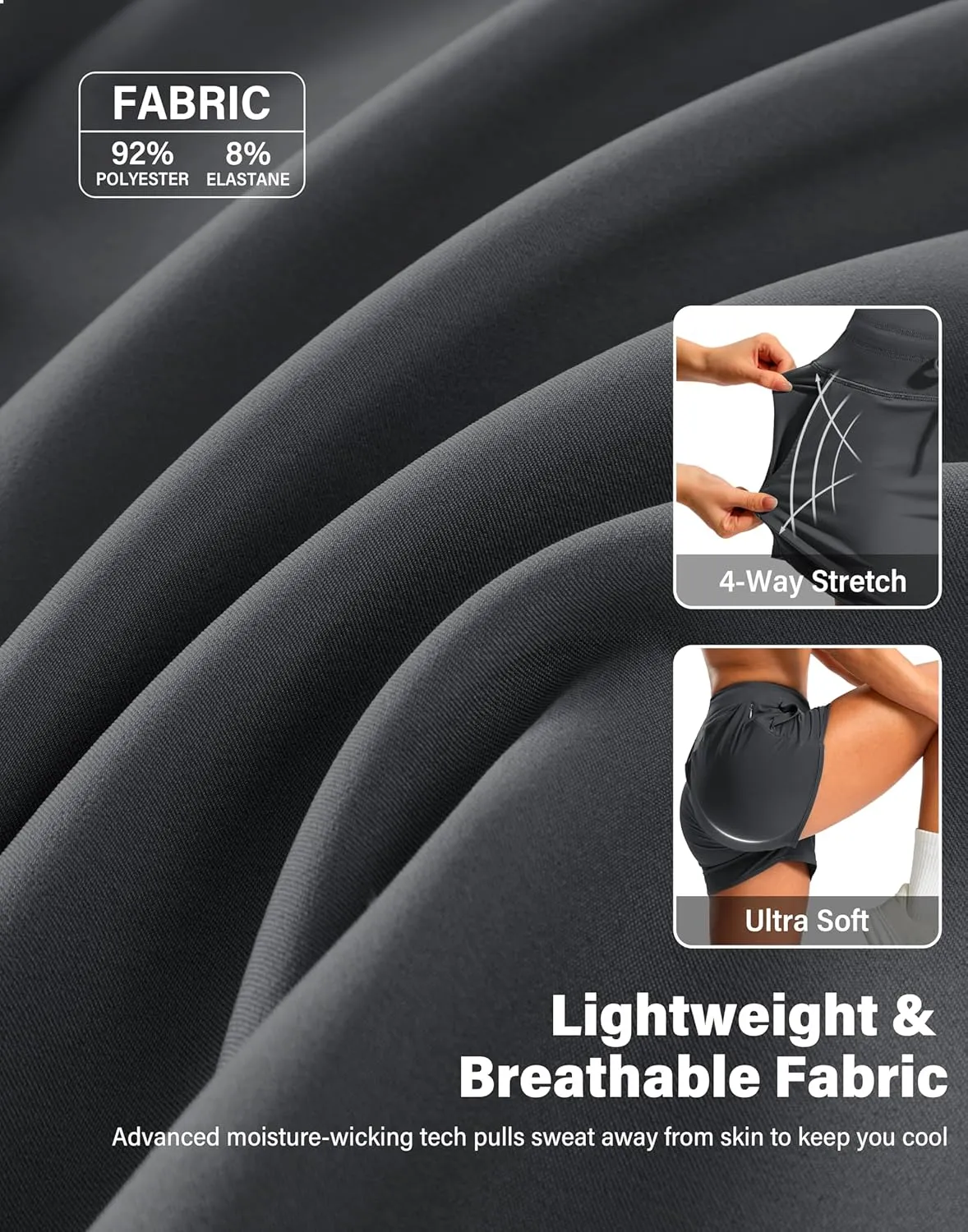 Soothfeel Women's Athletic Running Shorts with Zipper Pockets 3" High Waisted Workout Active Gym Shorts for Women with Liner