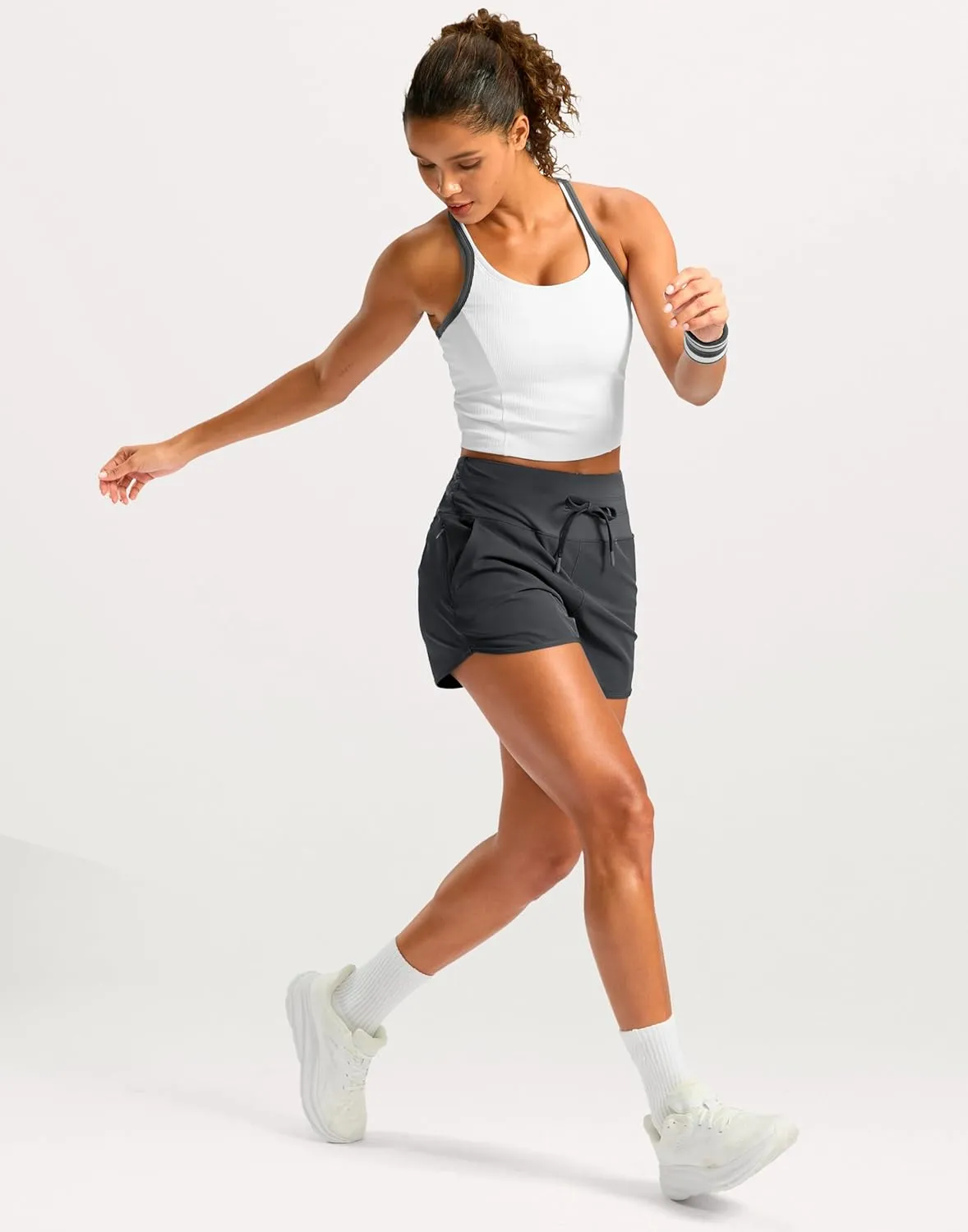 Soothfeel Women's Athletic Running Shorts with Zipper Pockets 3" High Waisted Workout Active Gym Shorts for Women with Liner
