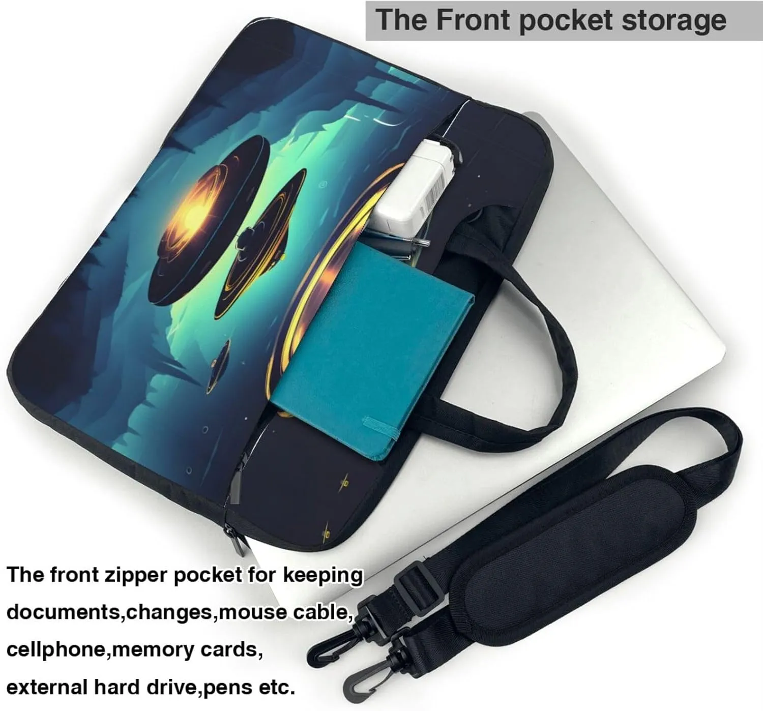 Spacecraft descend pattern Ultra-thin portable shoulder laptop bag Stylish and Protective Shockproof soft lining