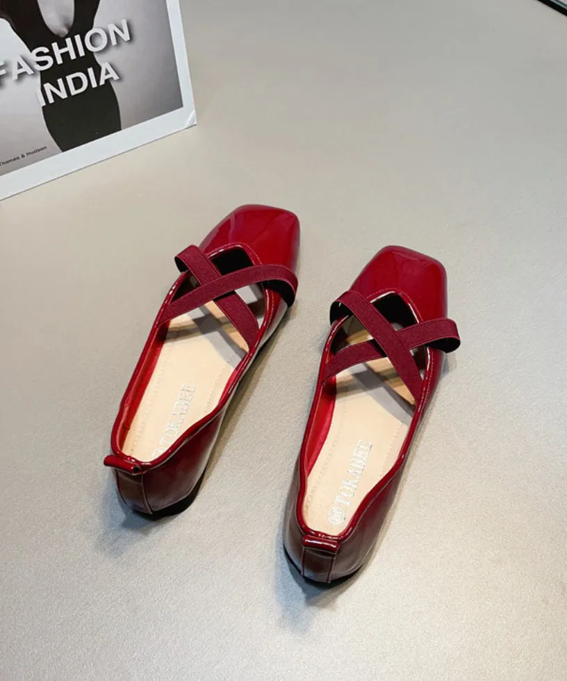 Splicing Women For Wine Shoes Red Flat Cross Leather Strap Faux