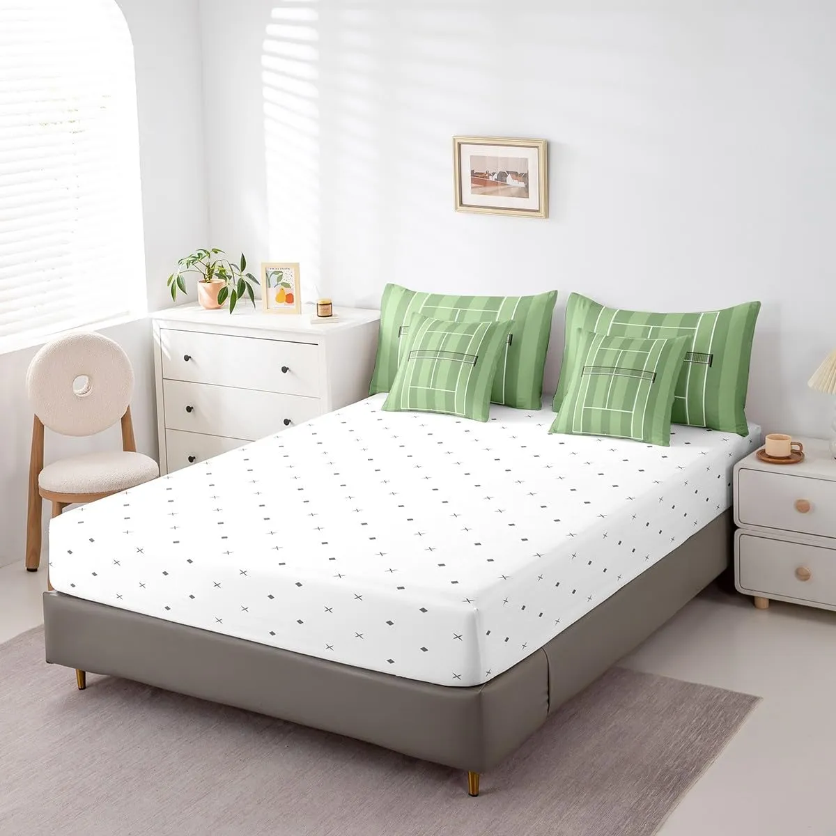 Sport Tennis Queen Comforter Set with Sheets Bed in a Bag 7 Pcs,3D Tennis Court Bed Set,Green Grassland Ball Game Playground Bedding Sets with Comforter,Flat,Fitted Sheet,Pillowcases,Pillow Covers