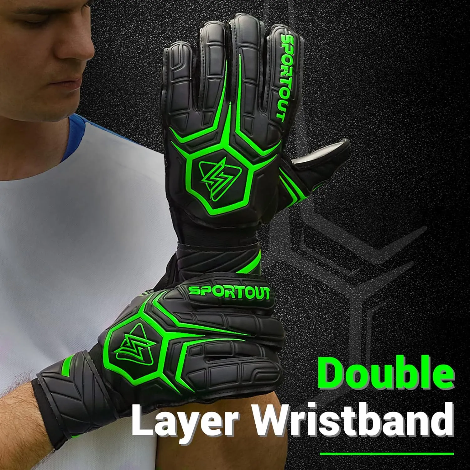 Sportout Goalie Gloves, Goalkeeper Gloves with Finger Protection, Breathable Soccer Goalie Gloves, 4mm Latex, for Kids Youth and Adult