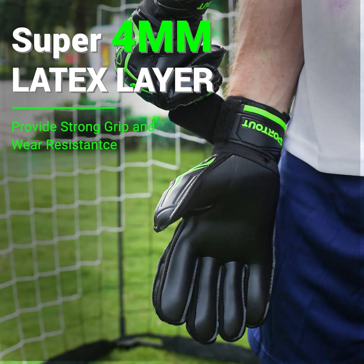 Sportout Goalie Gloves, Goalkeeper Gloves with Finger Protection, Breathable Soccer Goalie Gloves, 4mm Latex, for Kids Youth and Adult