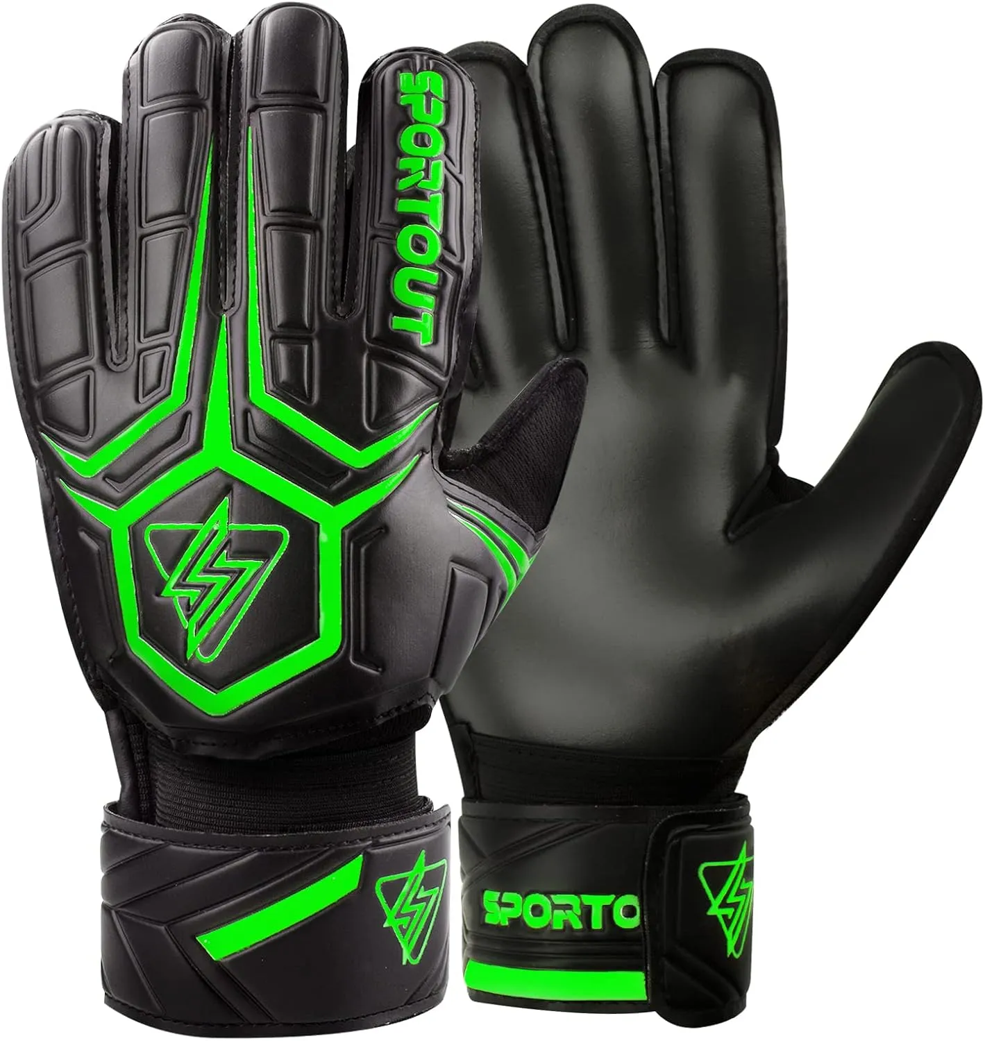 Sportout Goalie Gloves, Goalkeeper Gloves with Finger Protection, Breathable Soccer Goalie Gloves, 4mm Latex, for Kids Youth and Adult