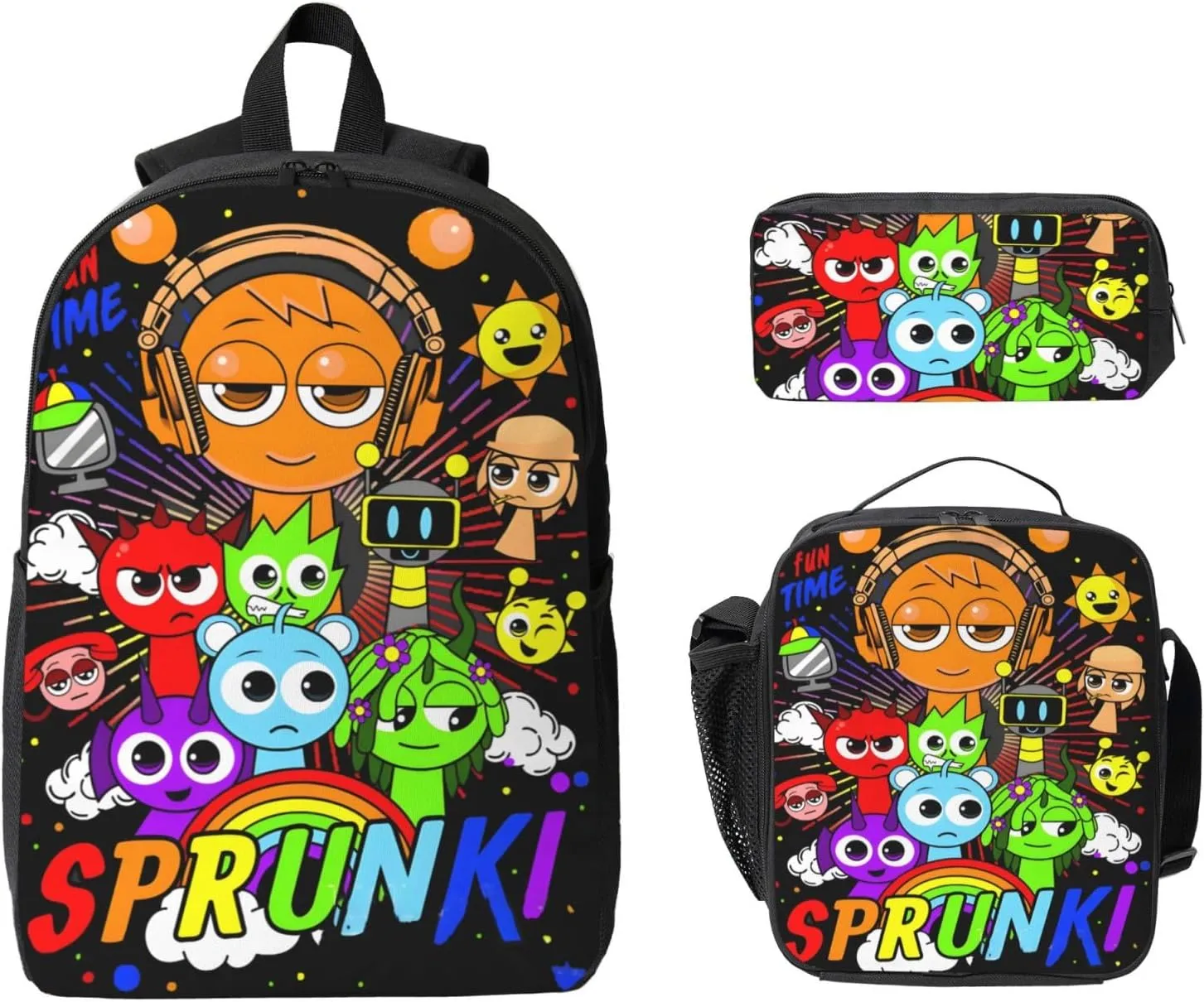 Sprunki Backpack Cartoon Print Fashion Lightweight Multi-Purpose Backpack, Unisex, 3set