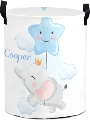 Star Little Prince Elephant Personalized Waterproof Foldable Laundry Basket Bag with Handle, Custom Collapsible Clothes Hamper Storage Bin for Toys Laundry Dorm Travel Bathroom