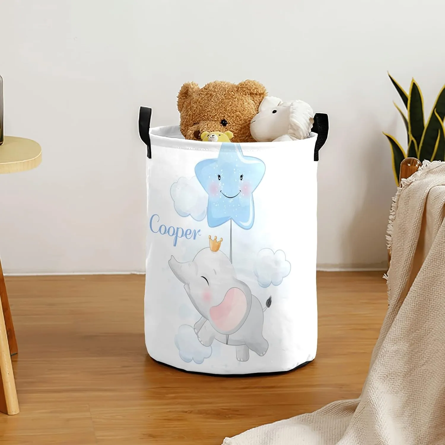 Star Little Prince Elephant Personalized Waterproof Foldable Laundry Basket Bag with Handle, Custom Collapsible Clothes Hamper Storage Bin for Toys Laundry Dorm Travel Bathroom