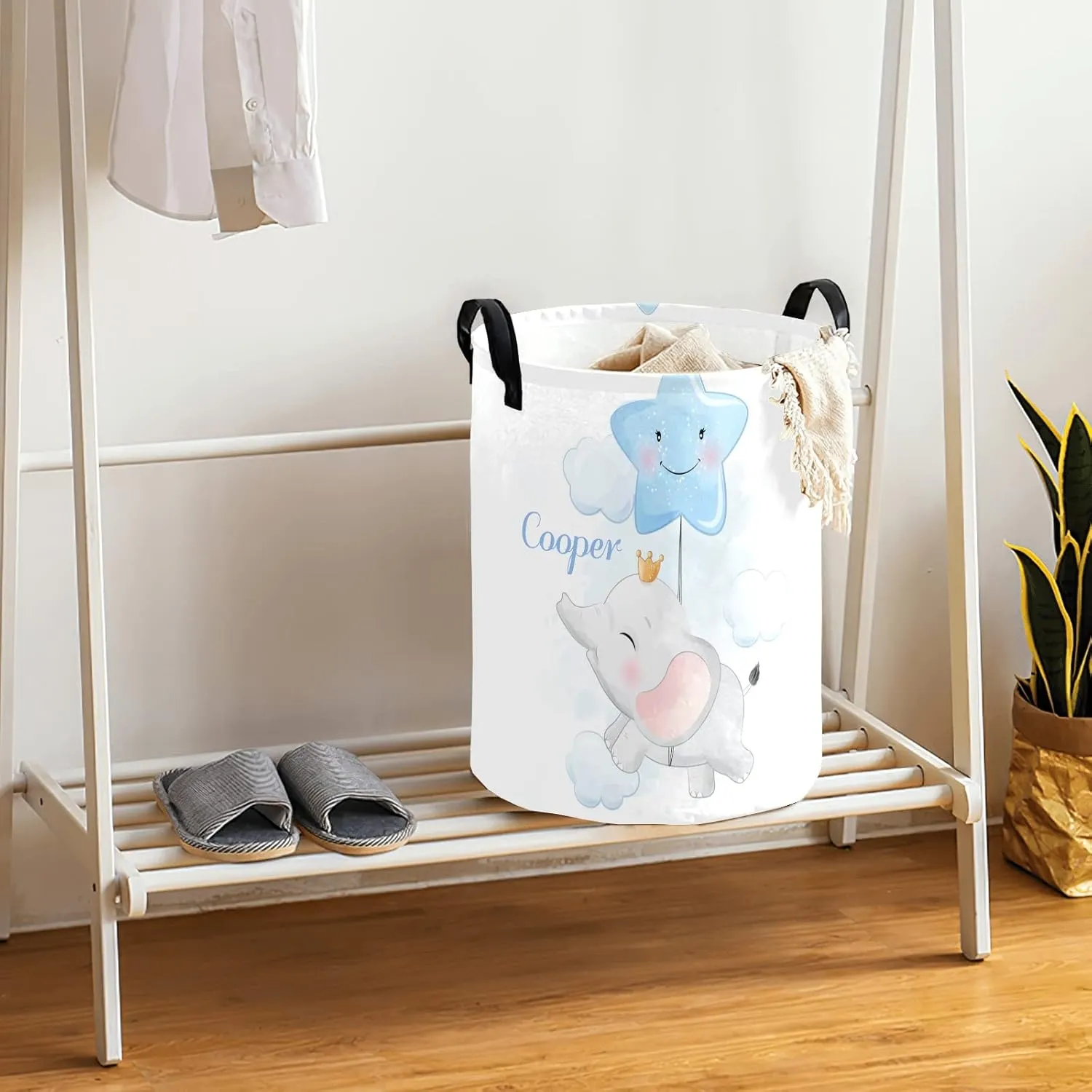 Star Little Prince Elephant Personalized Waterproof Foldable Laundry Basket Bag with Handle, Custom Collapsible Clothes Hamper Storage Bin for Toys Laundry Dorm Travel Bathroom