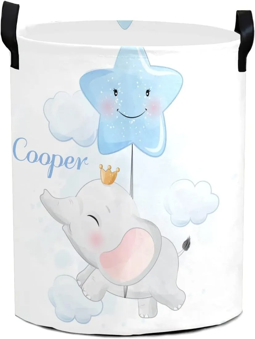 Star Little Prince Elephant Personalized Waterproof Foldable Laundry Basket Bag with Handle, Custom Collapsible Clothes Hamper Storage Bin for Toys Laundry Dorm Travel Bathroom