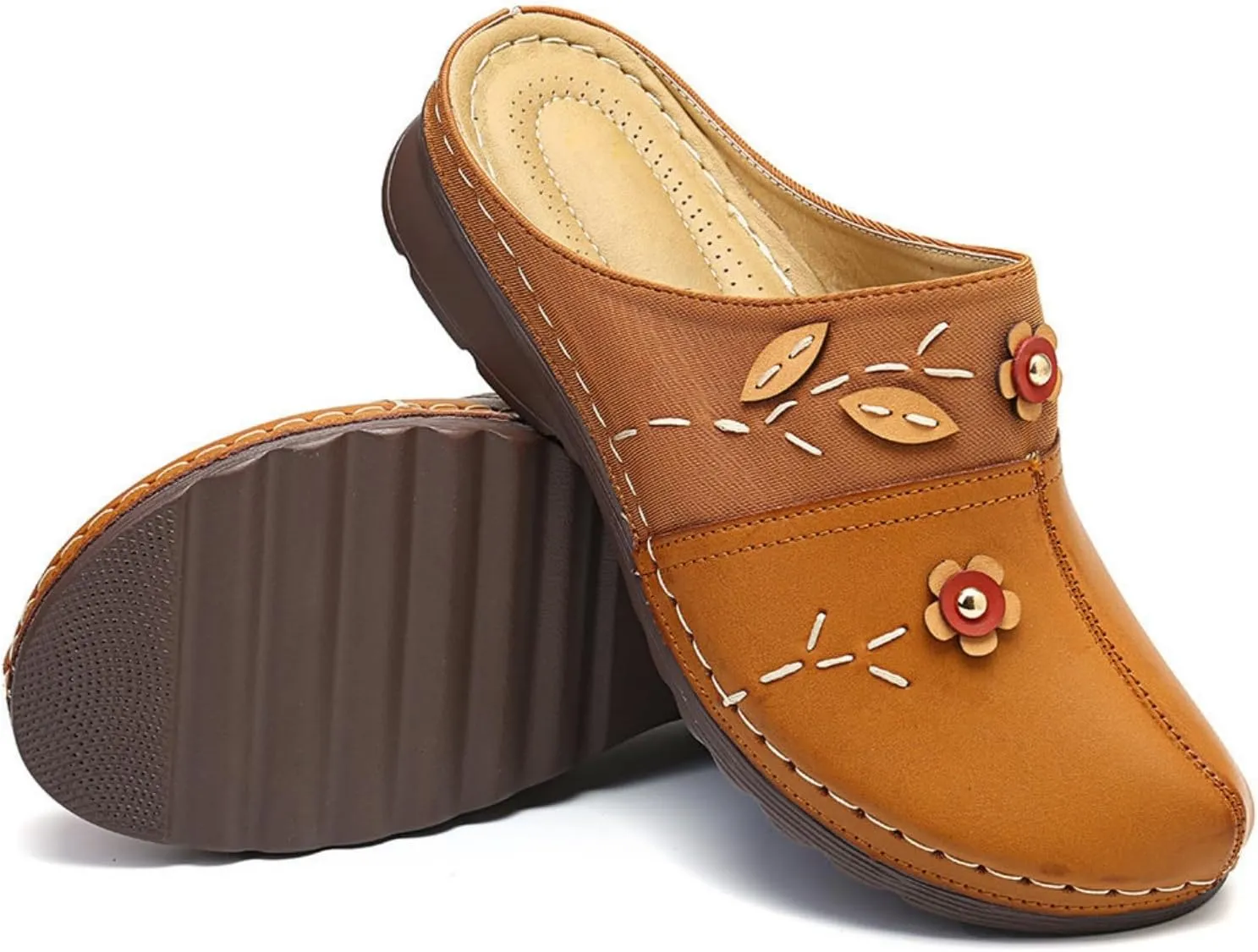 Summer Mules for Women Comfortable Slip-On Closed Toe Clog Breathable Walking Orthopedic Slippers Fashion Arch Support Orthotic Sandals Dressy lightweight Backless Shoes with Flowers
