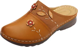 Summer Mules for Women Comfortable Slip-On Closed Toe Clog Breathable Walking Orthopedic Slippers Fashion Arch Support Orthotic Sandals Dressy lightweight Backless Shoes with Flowers