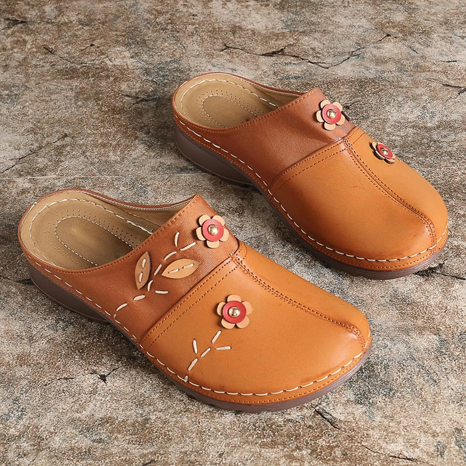 Summer Mules for Women Comfortable Slip-On Closed Toe Clog Breathable Walking Orthopedic Slippers Fashion Arch Support Orthotic Sandals Dressy lightweight Backless Shoes with Flowers