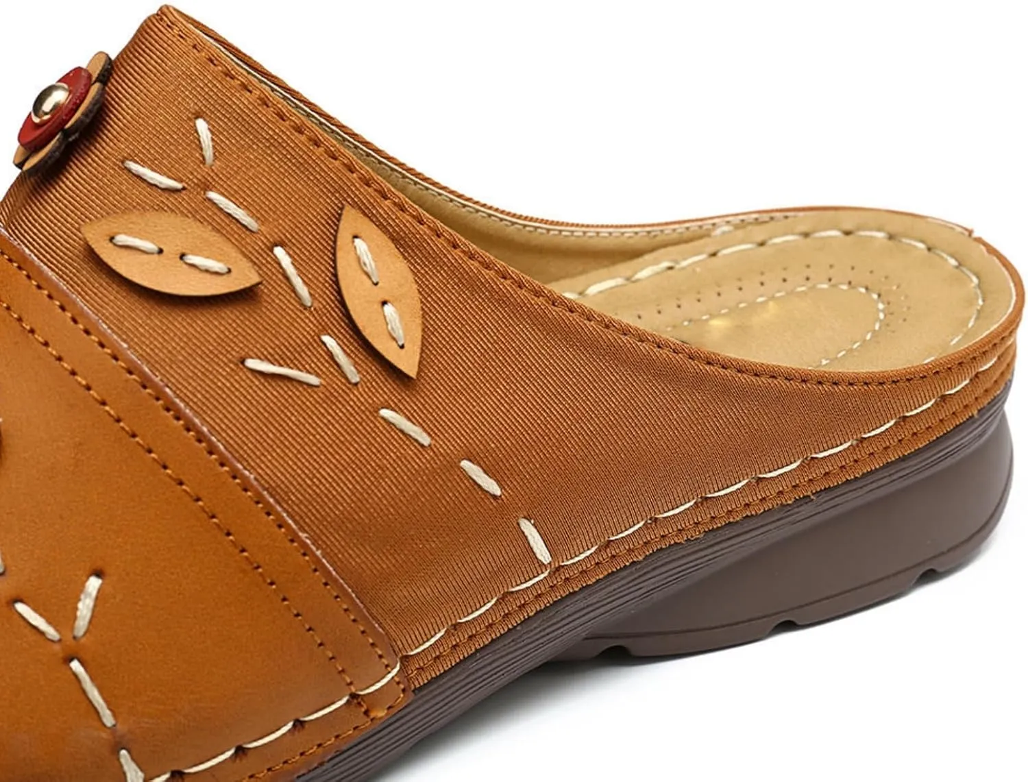 Summer Mules for Women Comfortable Slip-On Closed Toe Clog Breathable Walking Orthopedic Slippers Fashion Arch Support Orthotic Sandals Dressy lightweight Backless Shoes with Flowers