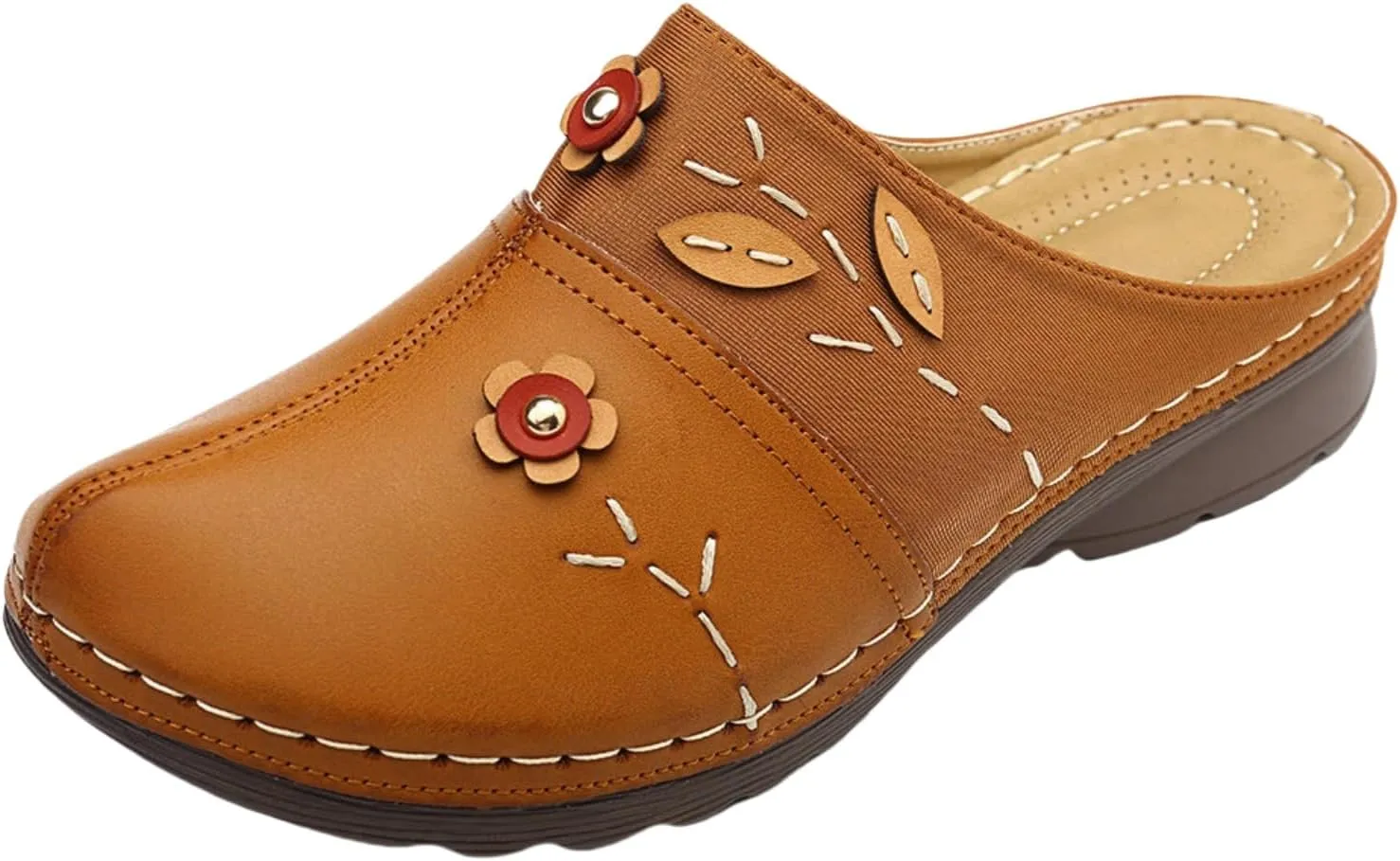 Summer Mules for Women Comfortable Slip-On Closed Toe Clog Breathable Walking Orthopedic Slippers Fashion Arch Support Orthotic Sandals Dressy lightweight Backless Shoes with Flowers