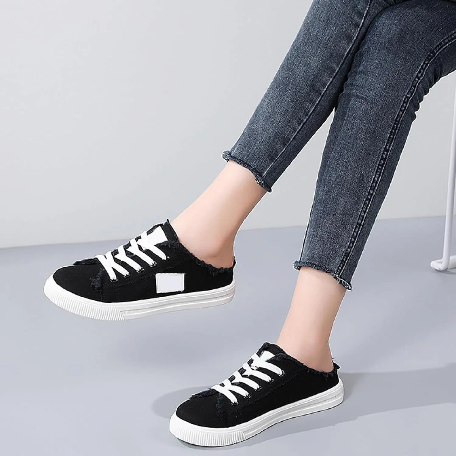Summer Mules for Women Fashion Comfortable Slip On Sneaker Casual Lightweight Canvas Mules Comfort Non Slip Backless Sneakers Elegant Walking Shoes Classic Work Shoes
