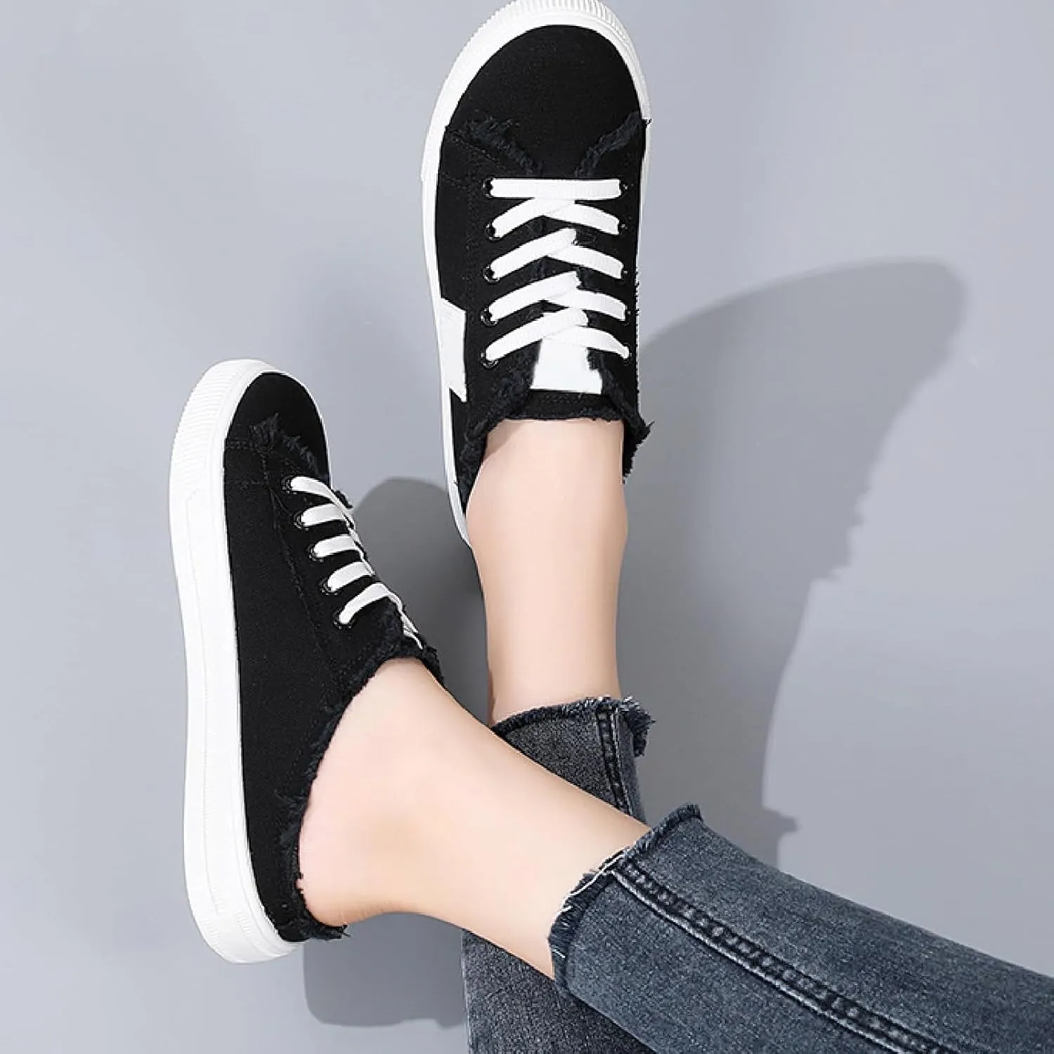 Summer Mules for Women Fashion Comfortable Slip On Sneaker Casual Lightweight Canvas Mules Comfort Non Slip Backless Sneakers Elegant Walking Shoes Classic Work Shoes
