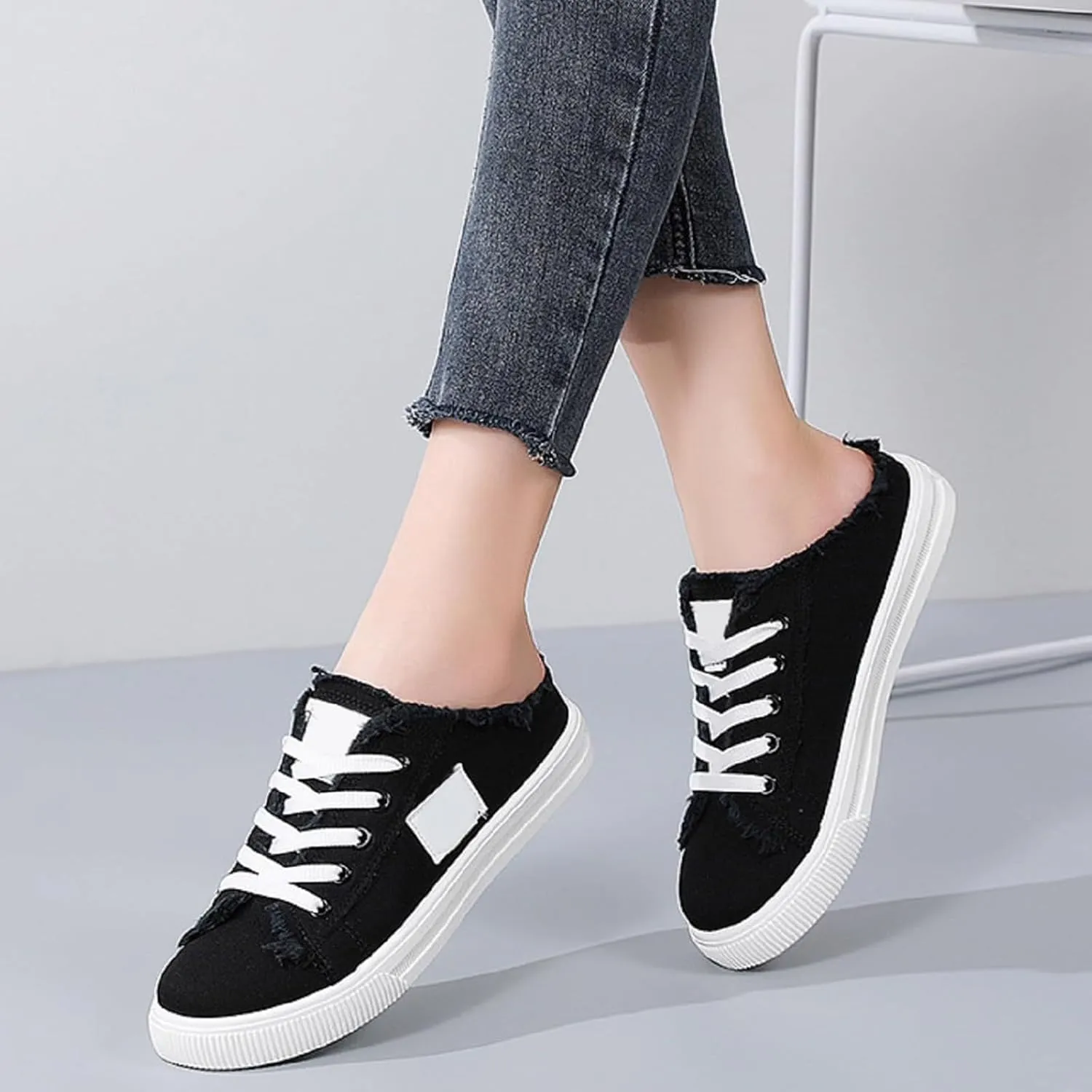 Summer Mules for Women Fashion Comfortable Slip On Sneaker Casual Lightweight Canvas Mules Comfort Non Slip Backless Sneakers Elegant Walking Shoes Classic Work Shoes