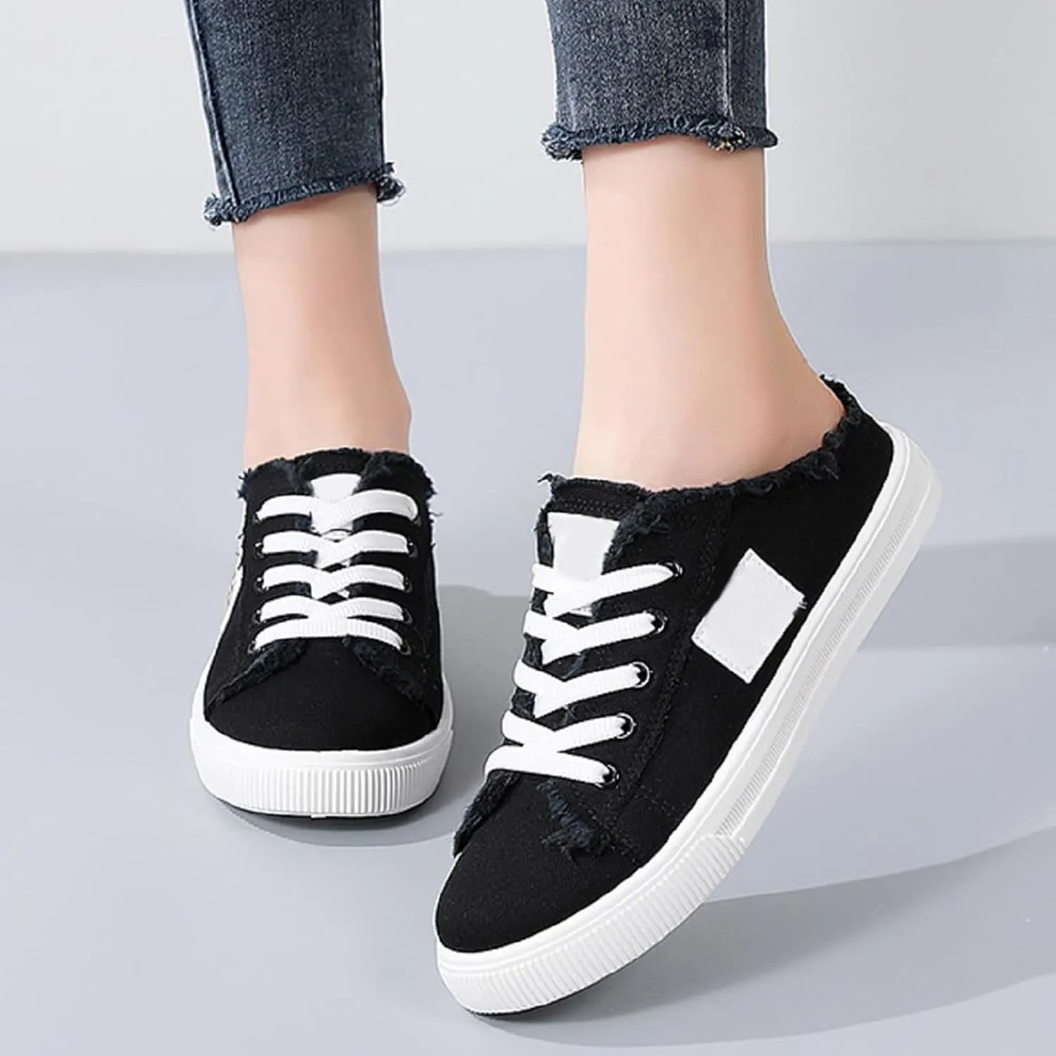 Summer Mules for Women Fashion Comfortable Slip On Sneaker Casual Lightweight Canvas Mules Comfort Non Slip Backless Sneakers Elegant Walking Shoes Classic Work Shoes