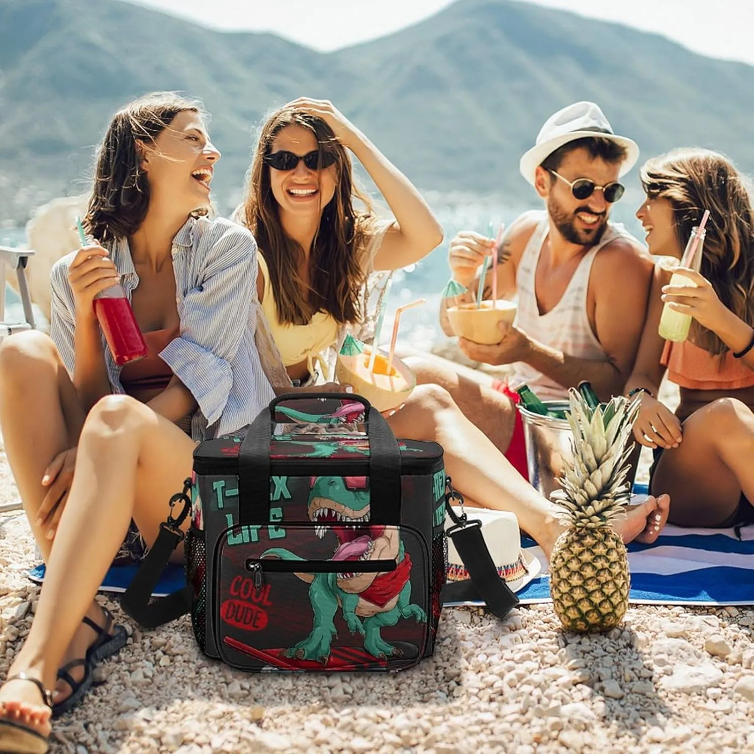 Summer Seashells Starfish 22.5L Waterproof Soft Cooler Bag Beach Wooden Insulated Lunch Box for Camping Fishing Beach Road Trips