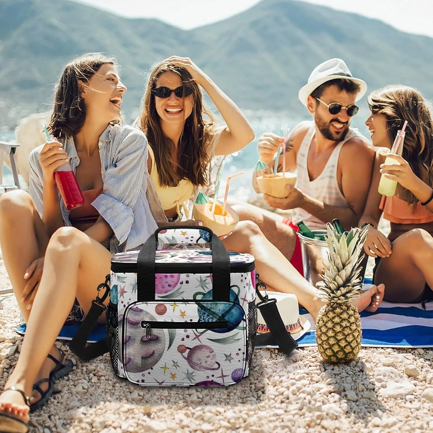 Summer Seashells Starfish 22.5L Waterproof Soft Cooler Bag Beach Wooden Insulated Lunch Box for Camping Fishing Beach Road Trips