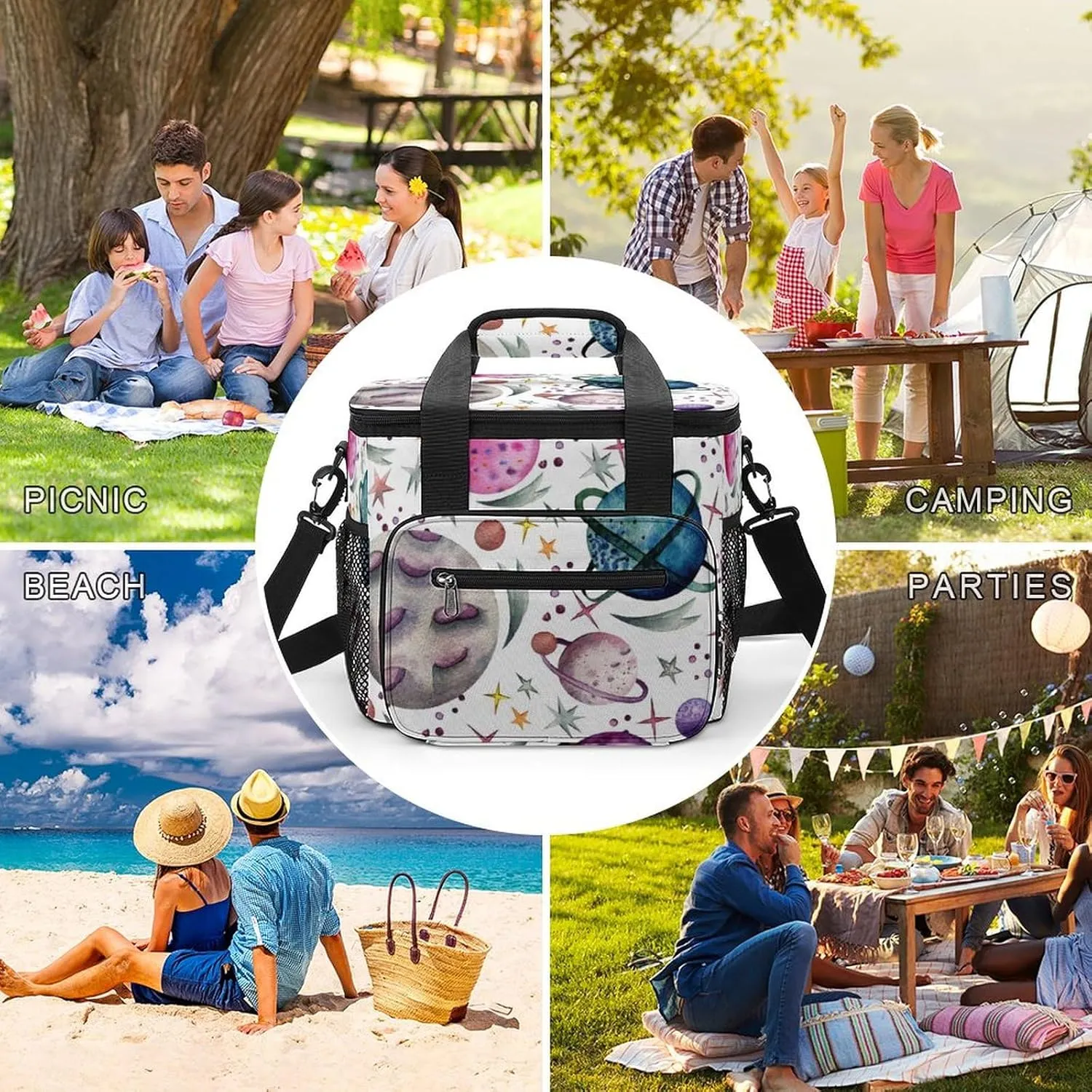 Summer Seashells Starfish 22.5L Waterproof Soft Cooler Bag Beach Wooden Insulated Lunch Box for Camping Fishing Beach Road Trips