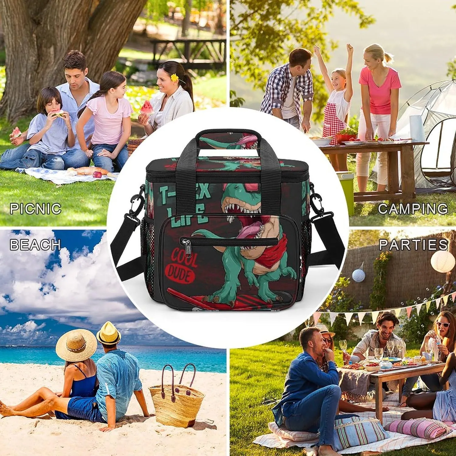 Summer Seashells Starfish 22.5L Waterproof Soft Cooler Bag Beach Wooden Insulated Lunch Box for Camping Fishing Beach Road Trips