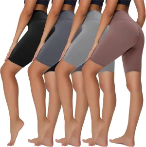Sundwudu 4 Pack Biker Shorts for Women - 8”/5”/3” High Waist Tummy Control Summer Workout Shorts for Running Yoga Athletic