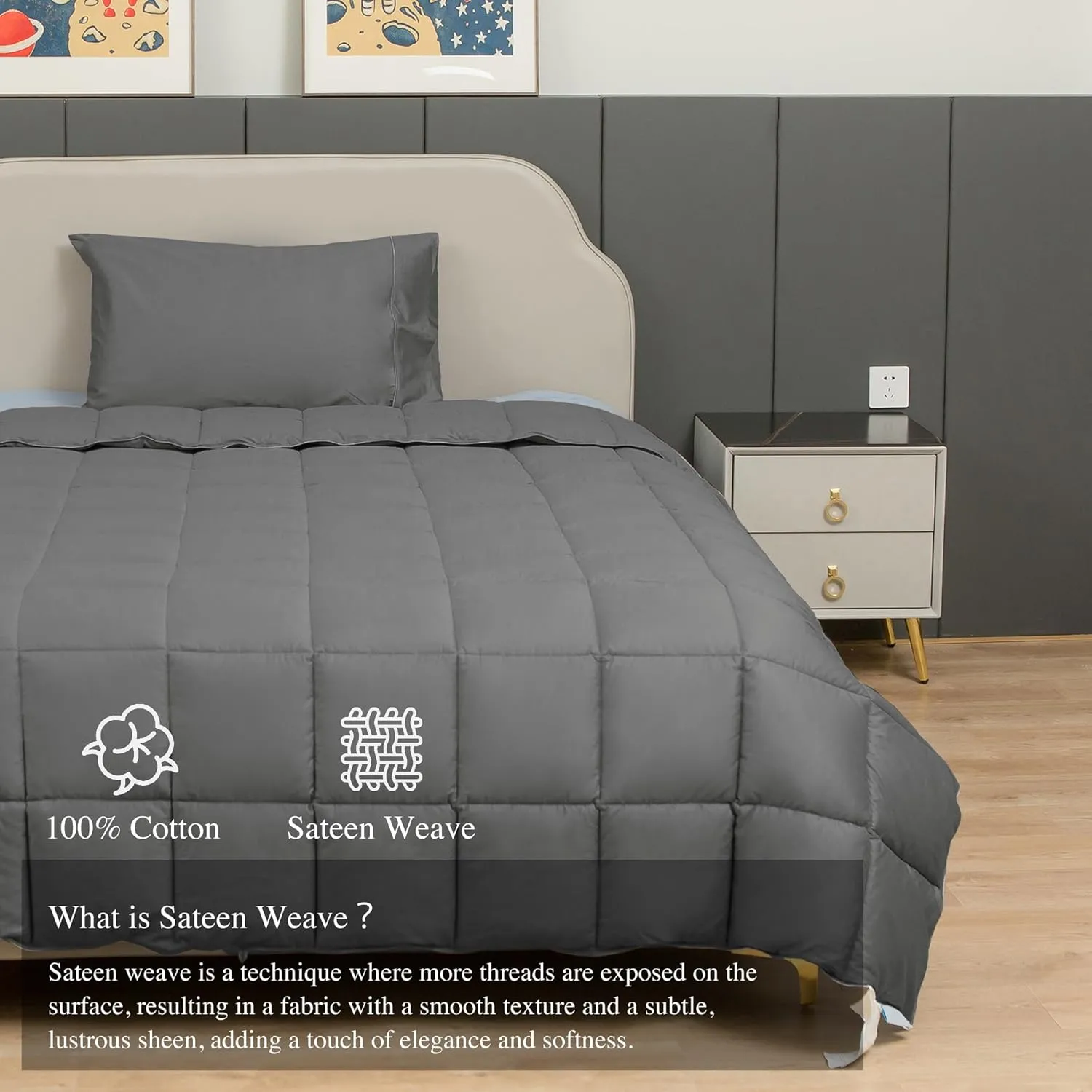 sunflower Comforter Twin Duvet Insert Steel Gray Twin XL Comforter Down Alternative Filling 100% Cotton Shell All Season for Dorm Hypoallergenic Warm Breathable Machine Washable with Corner Taps