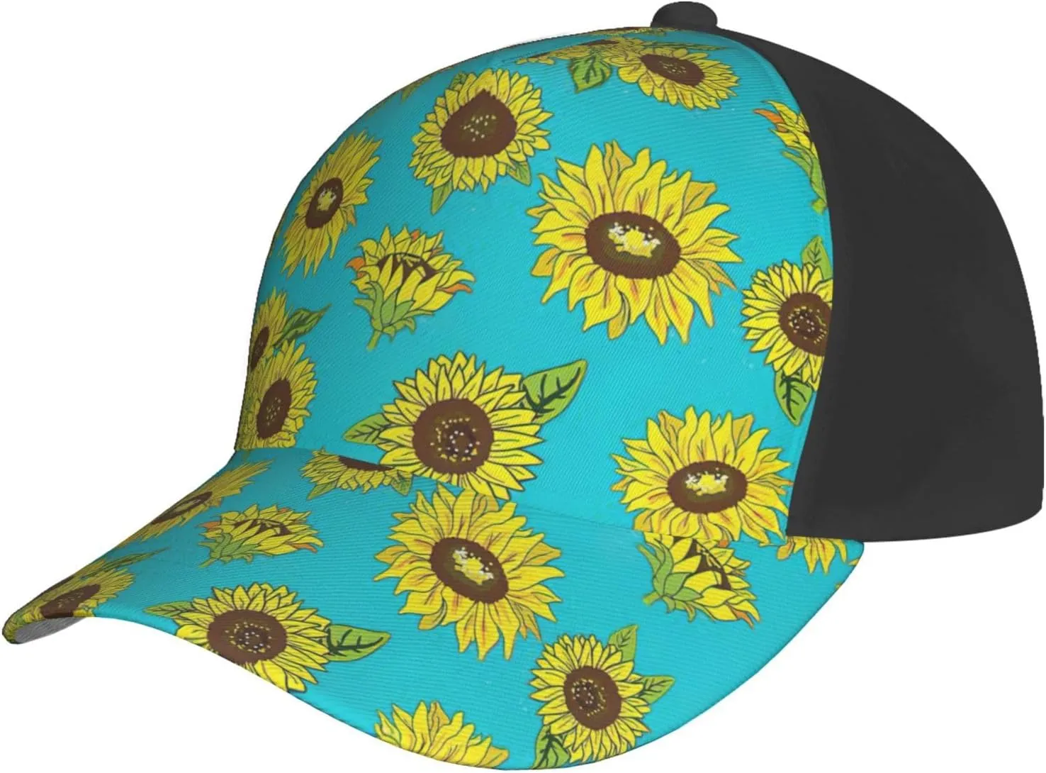 Sunflowers Pattern Print Baseball Cap for Men and Women – Curved Brim, Perfect for Outdoor, Sports, Travel, and Four Seasons Black