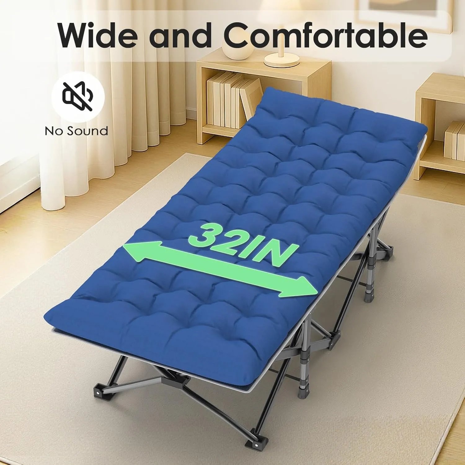 Suteck Camping Cot, 32In XXL Folding Camping Cot Heavy Duty Sleeping Bed for Adults 1200D Double Layer Oxford Cots for Camping W/Pilllow Mat Carry Bag for Home Office Travel 500lbs