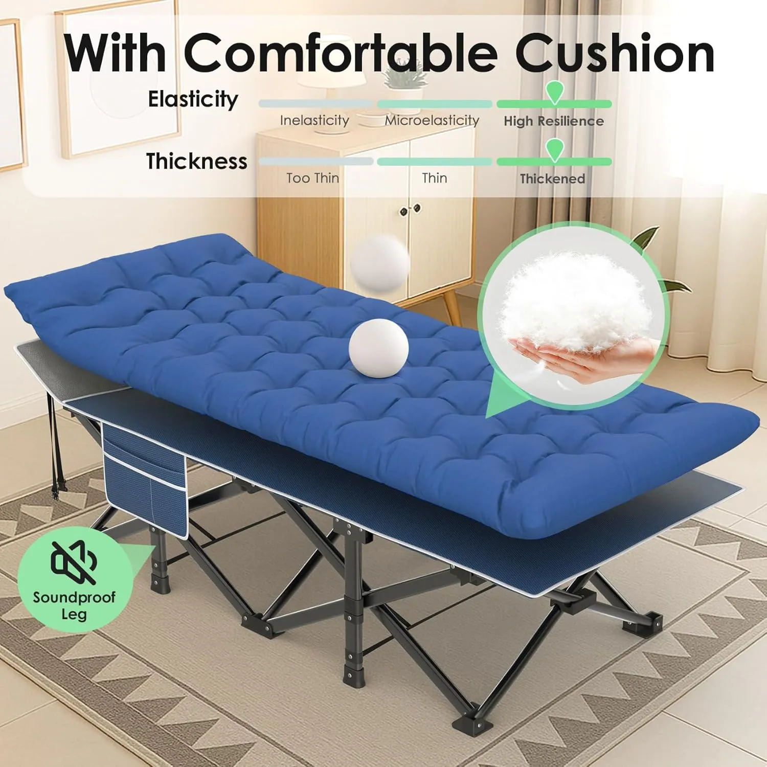 Suteck Camping Cot, 32In XXL Folding Camping Cot Heavy Duty Sleeping Bed for Adults 1200D Double Layer Oxford Cots for Camping W/Pilllow Mat Carry Bag for Home Office Travel 500lbs