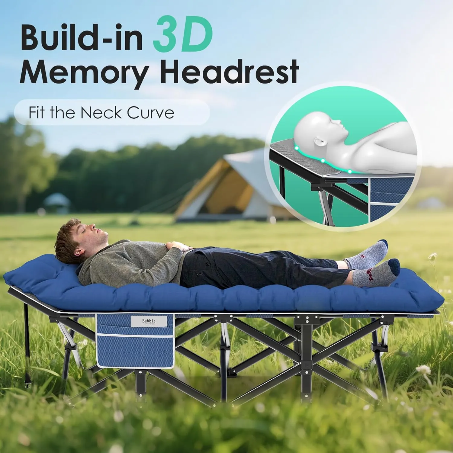 Suteck Camping Cot, 32In XXL Folding Camping Cot Heavy Duty Sleeping Bed for Adults 1200D Double Layer Oxford Cots for Camping W/Pilllow Mat Carry Bag for Home Office Travel 500lbs