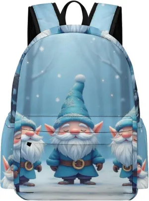 SWEET TANG College Backpack Lightweight for Women Men, Large Capacity and Comfortable Bookbag Rucksack Compatible with Christmas Gnomes Cute Dwarf Blue Laptop Backpack