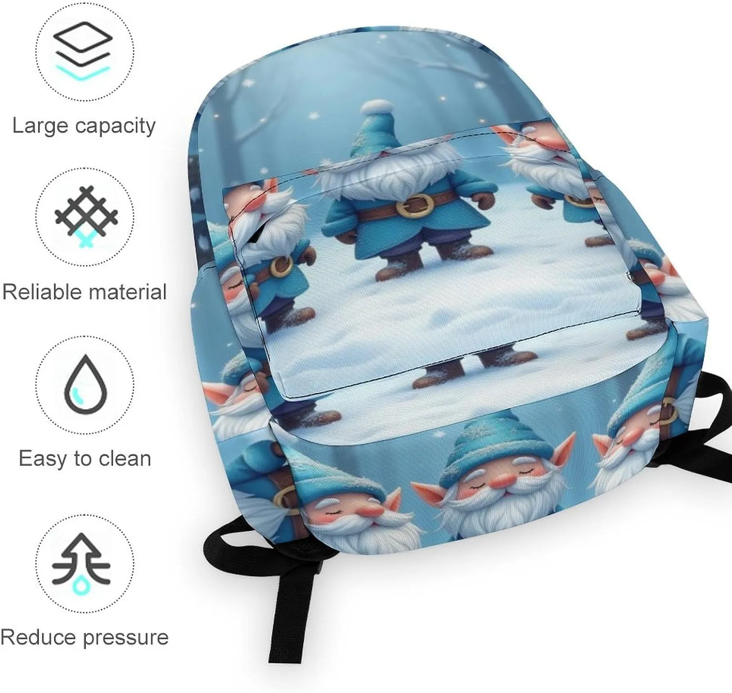 SWEET TANG College Backpack Lightweight for Women Men, Large Capacity and Comfortable Bookbag Rucksack Compatible with Christmas Gnomes Cute Dwarf Blue Laptop Backpack