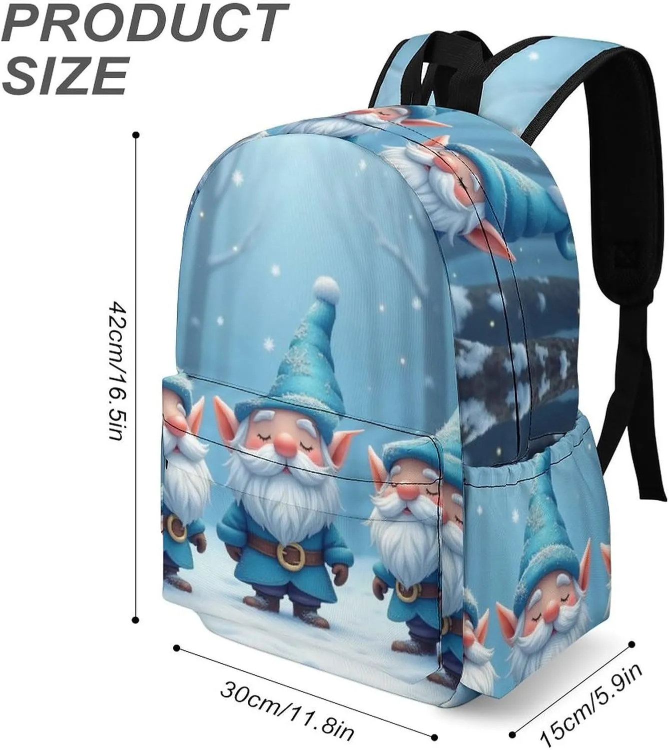 SWEET TANG College Backpack Lightweight for Women Men, Large Capacity and Comfortable Bookbag Rucksack Compatible with Christmas Gnomes Cute Dwarf Blue Laptop Backpack