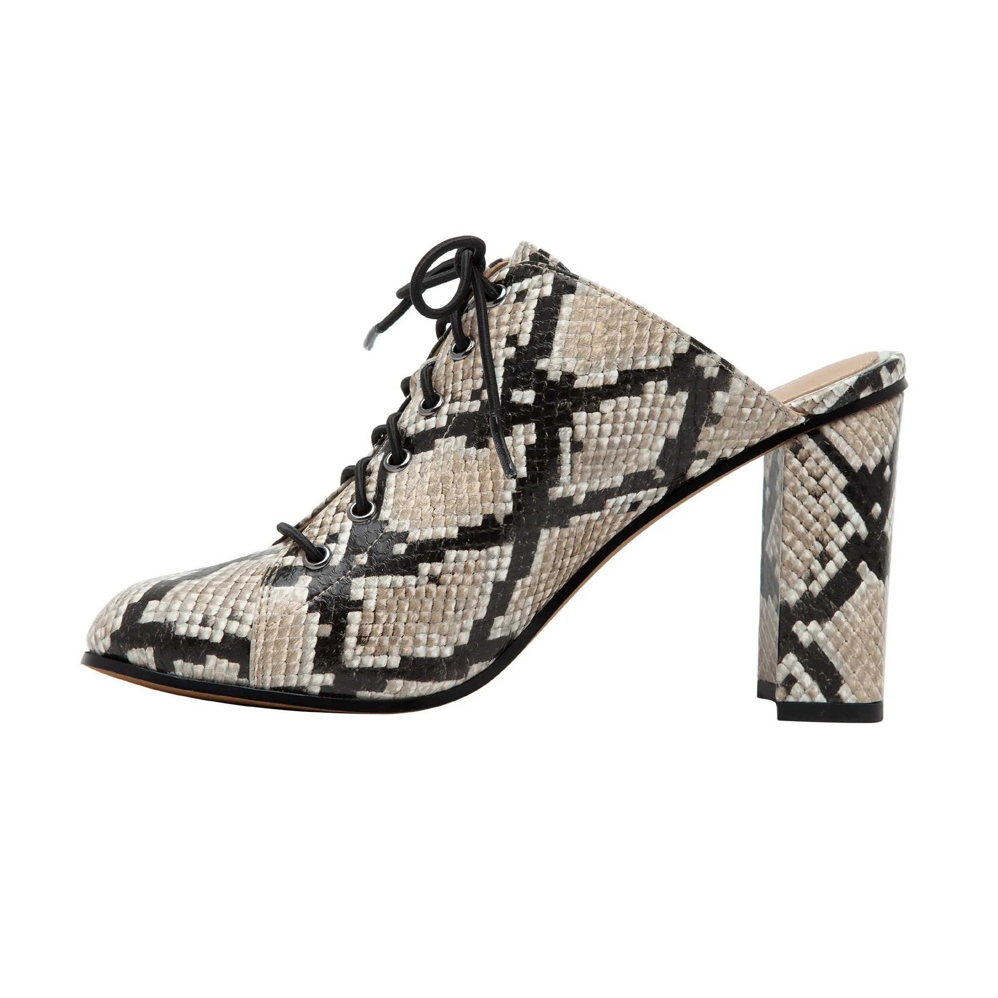 SYLVIE | Sassy Lace-Up High Block Heel Leather Mule