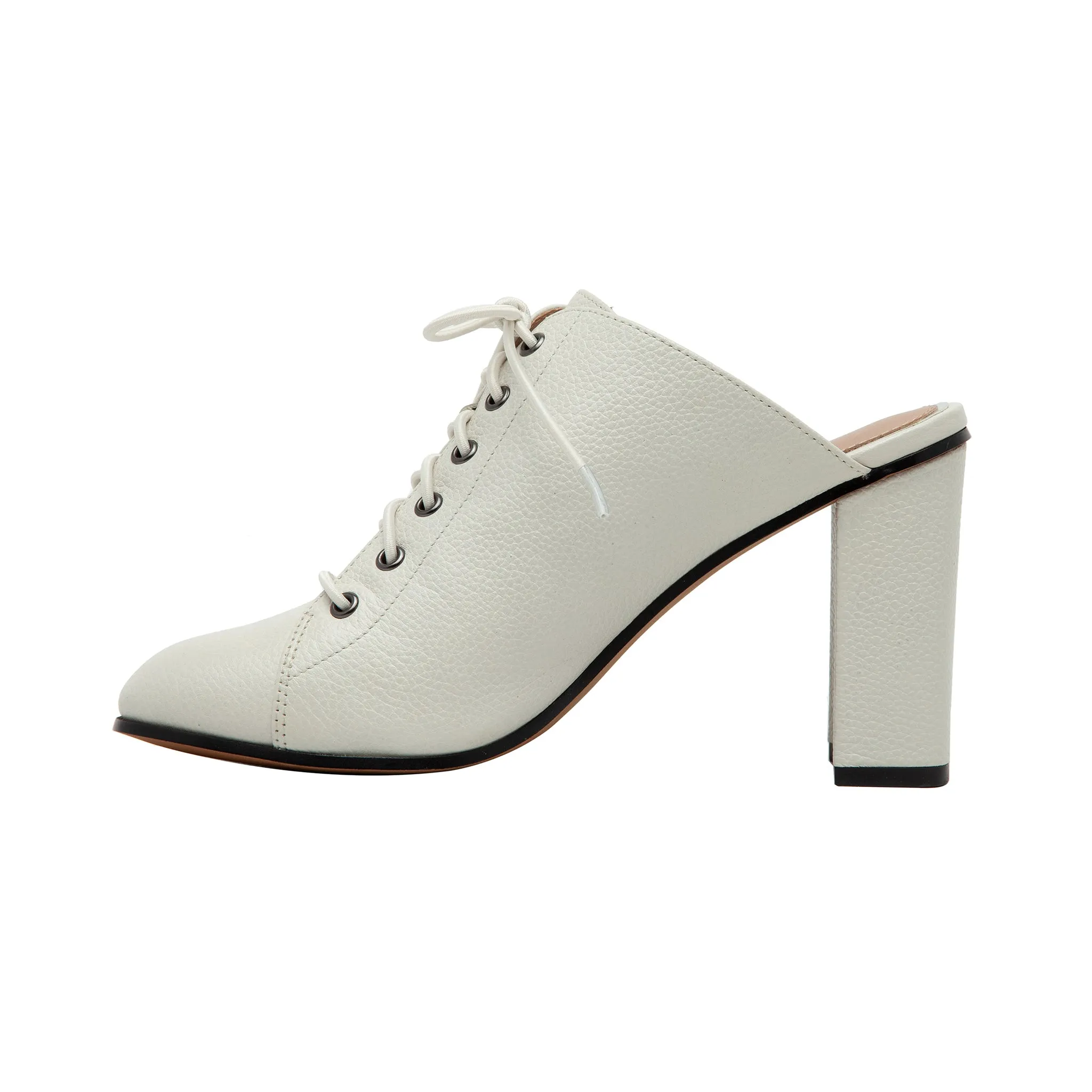 SYLVIE | Sassy Lace-Up High Block Heel Leather Mule