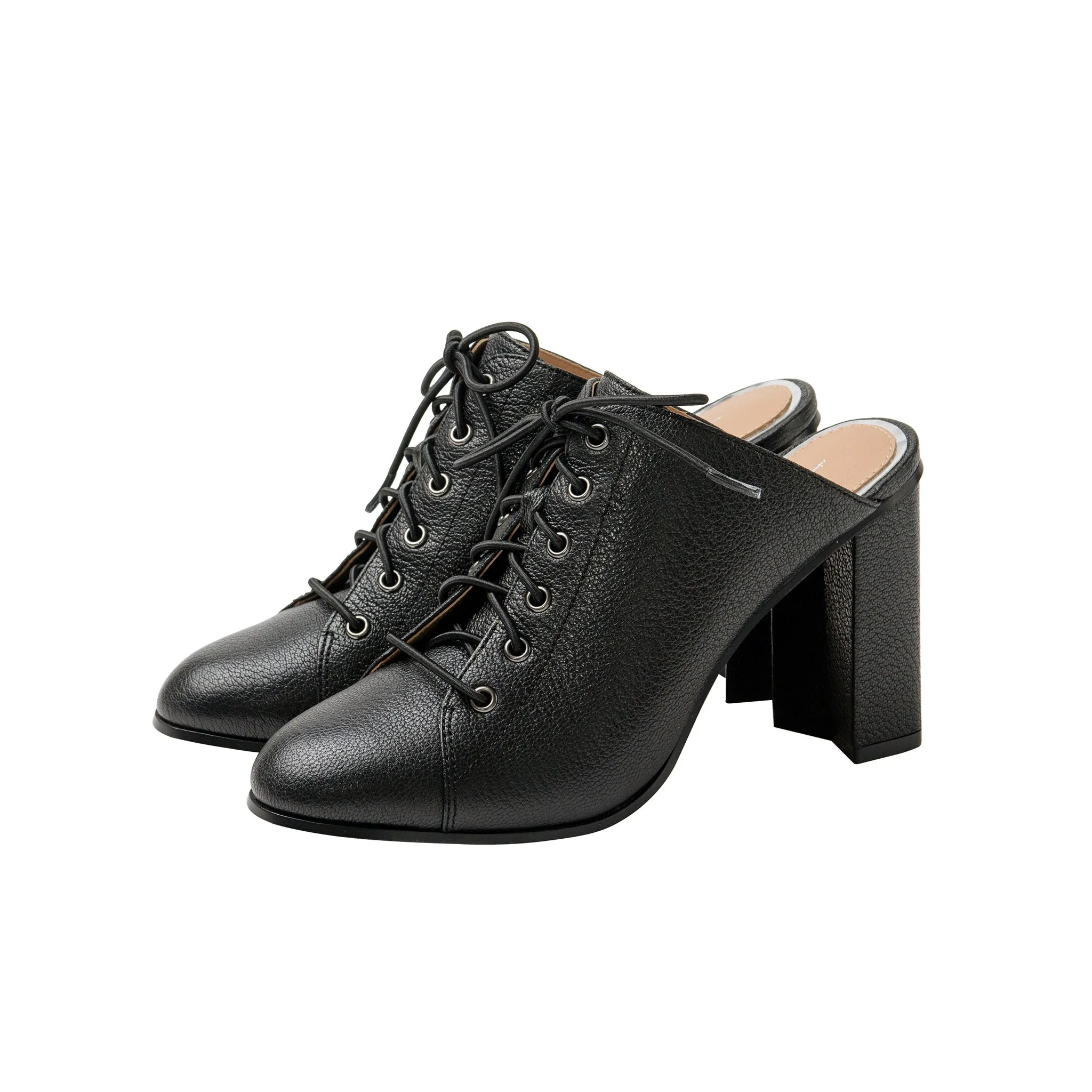 SYLVIE | Sassy Lace-Up High Block Heel Leather Mule