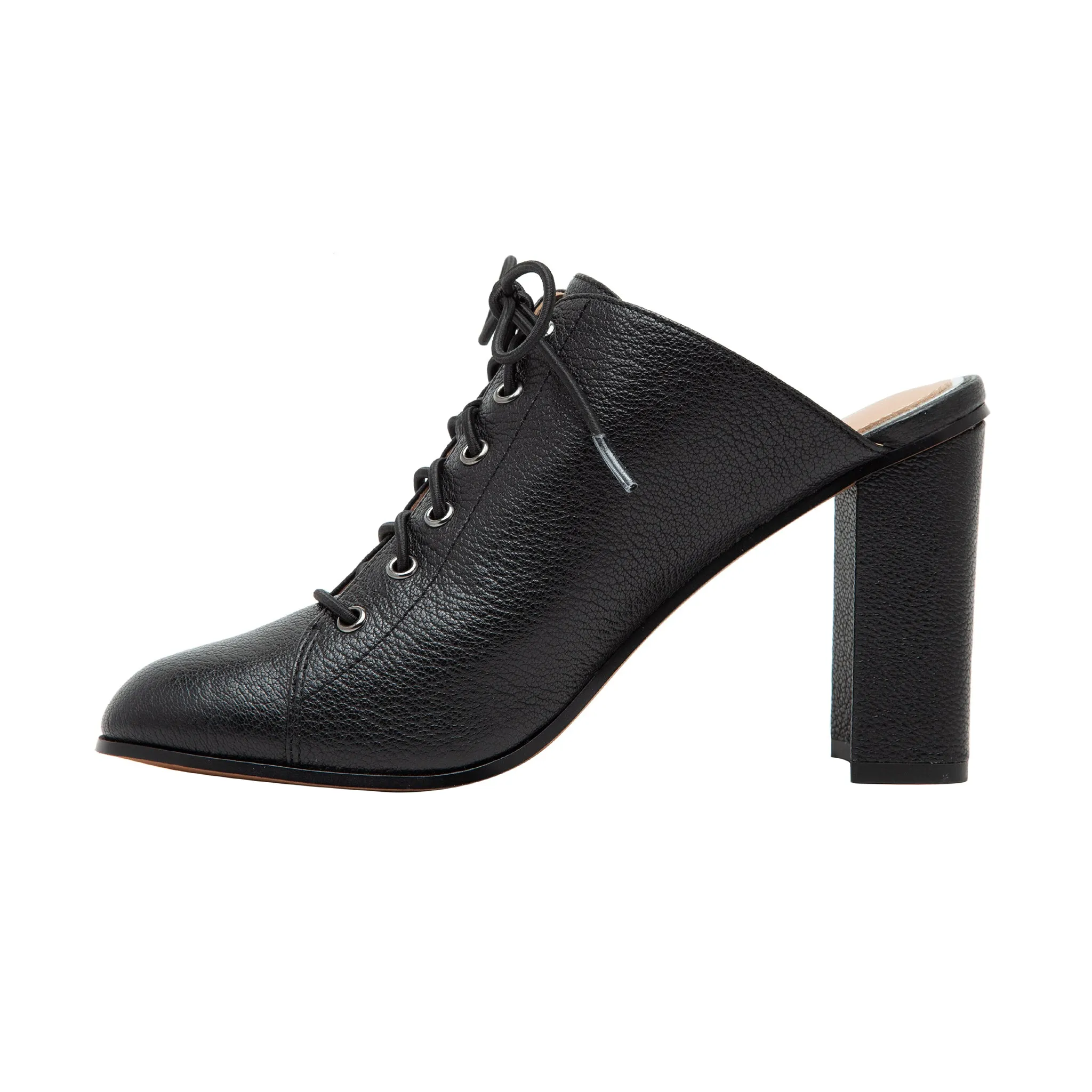SYLVIE | Sassy Lace-Up High Block Heel Leather Mule