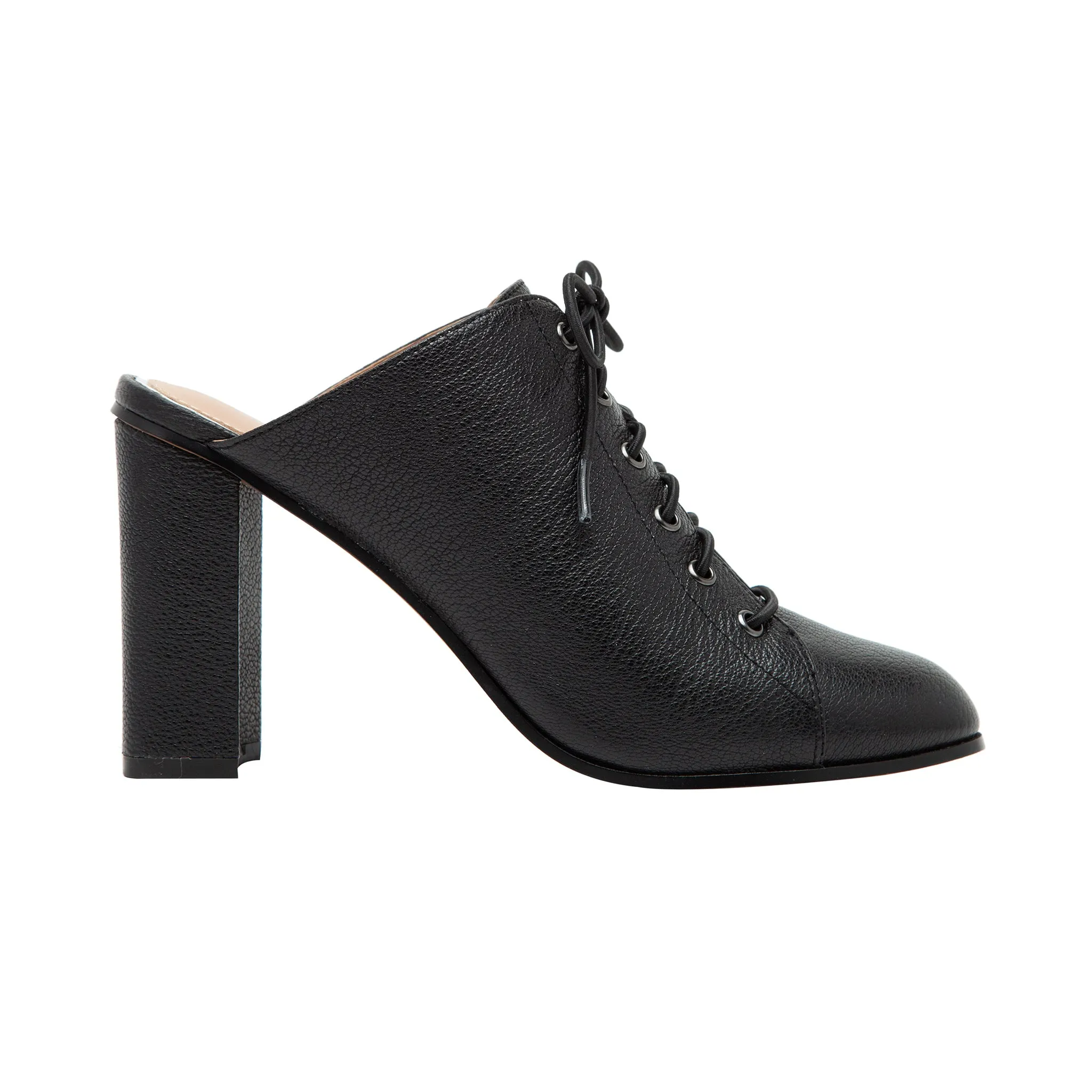 SYLVIE | Sassy Lace-Up High Block Heel Leather Mule